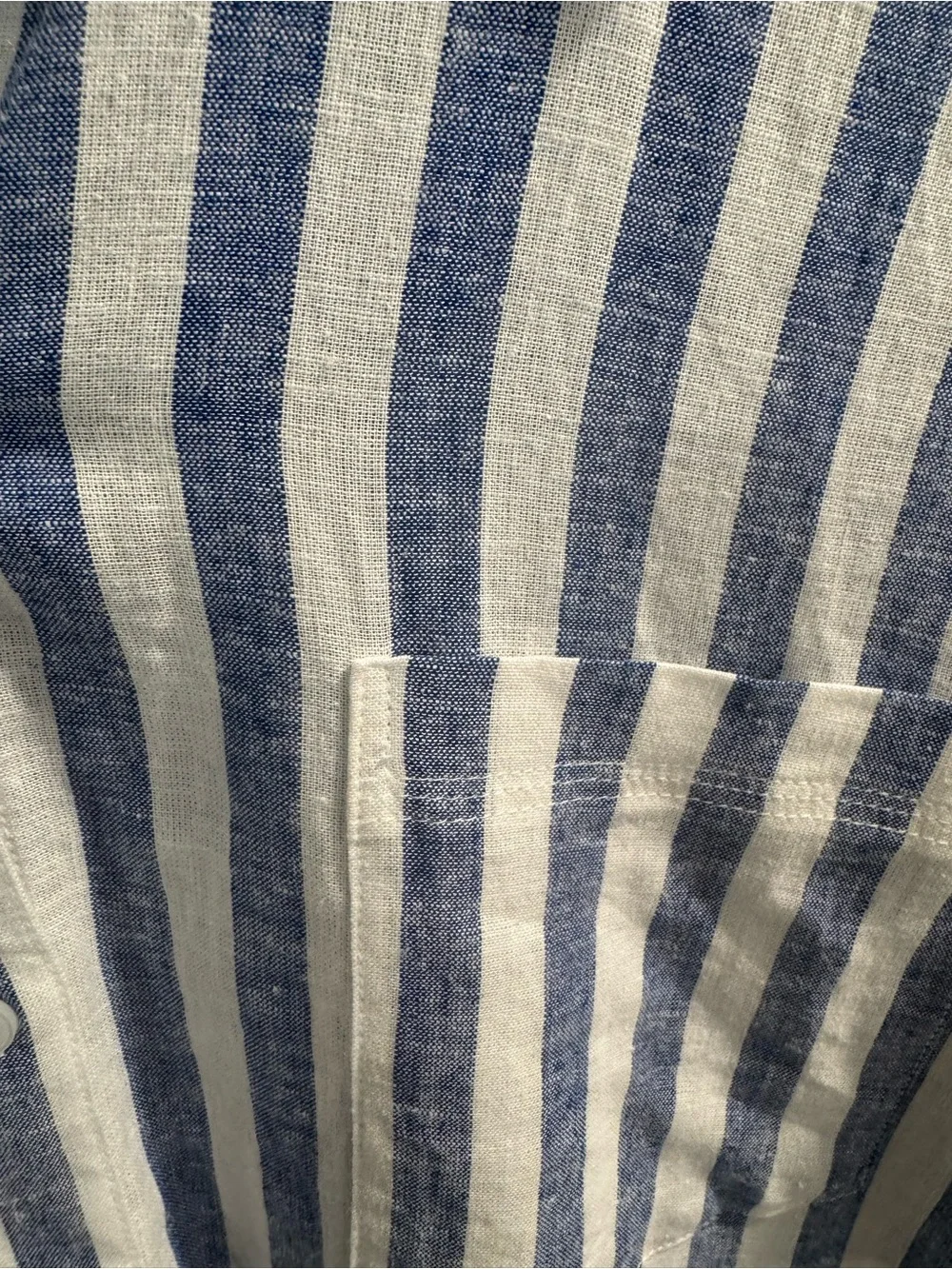 Old Navy Boyfriend Blue & White Vertical Stripe Button-Down Linen Shirt - Picture 3 of 4